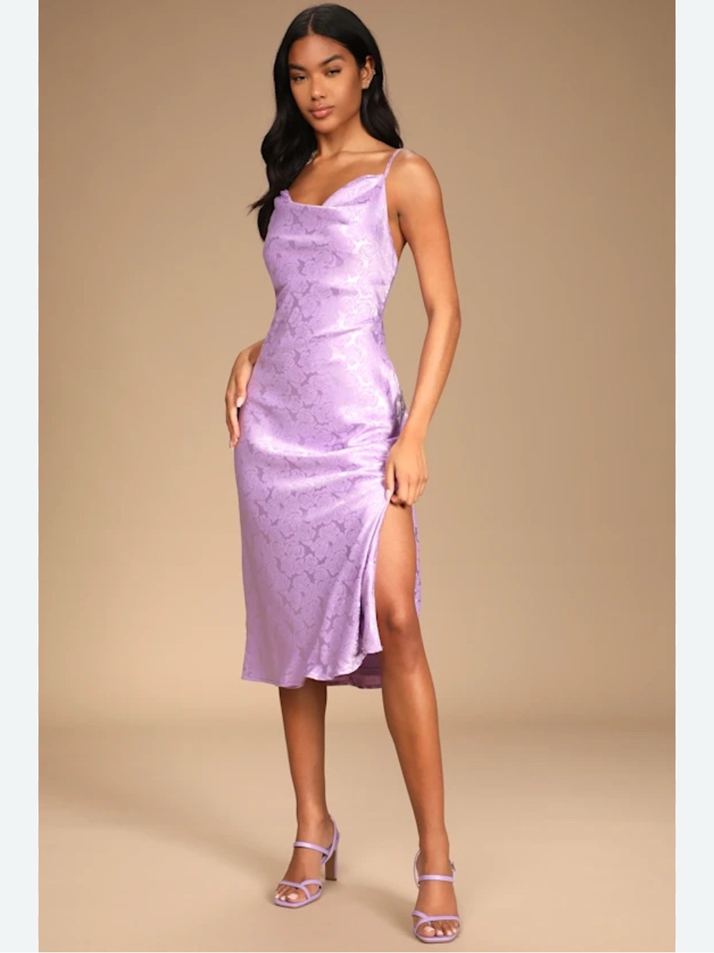 Lilac Satin Slip Midi Dress with Side Slit Lulu’s size large lavender purple
